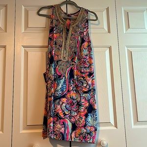 Lilly Pulitzer Carlotta Nauti Navy Boho Bateau Gold Cording Shift Dress 8